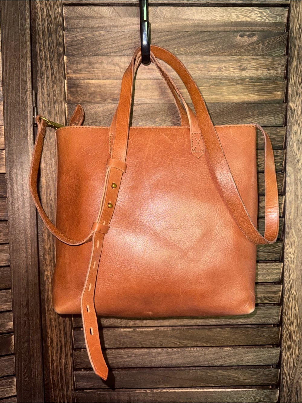 Madewell Cognac Brown Genuine Leather Zip Top Medium Transport Tote Bag